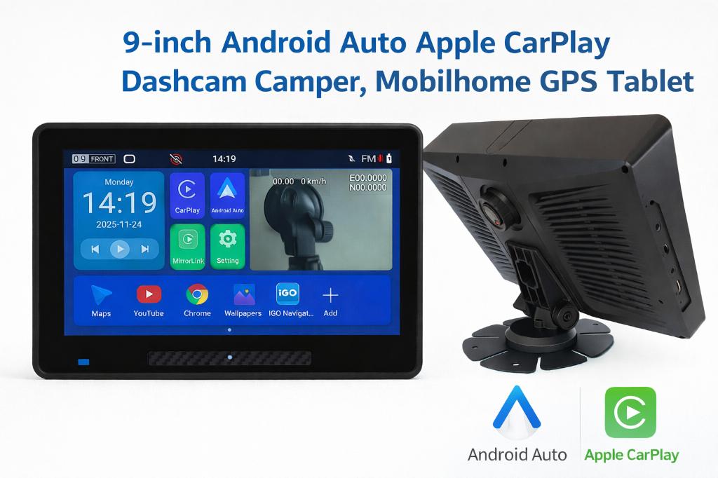 9" Andoid Dashcam Tablet GPS Navigatie Europa Kaarten - TMC, Caravans en Kamperen, Camper-accessoires, Ophalen of Verzenden, Nieuw