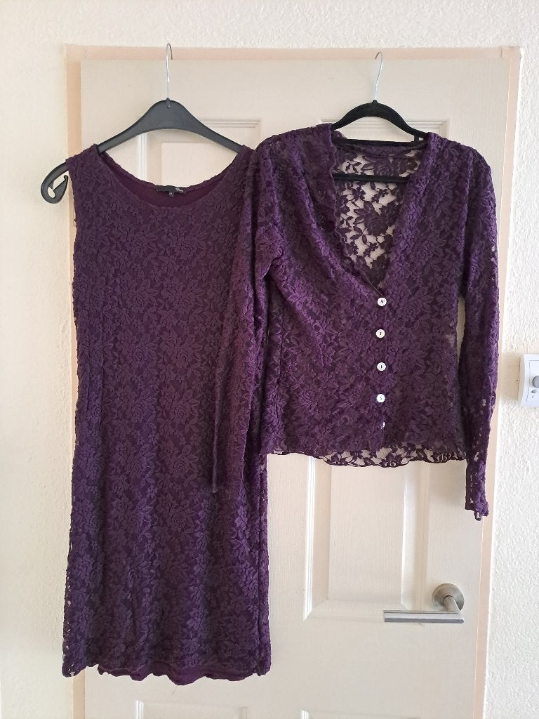 Jurkje met kanten vestje maat L, Maat 38/40 (M), Paars, Ophalen of Verzenden, Gedragen