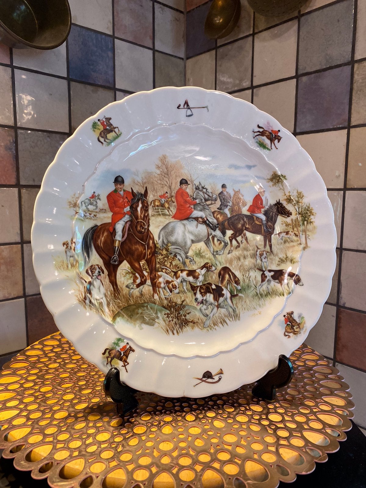 Royal Schwabap,sierbord met jachttafereel,doorsnee 30.5 cm, Antiek en Kunst, Ophalen of Verzenden