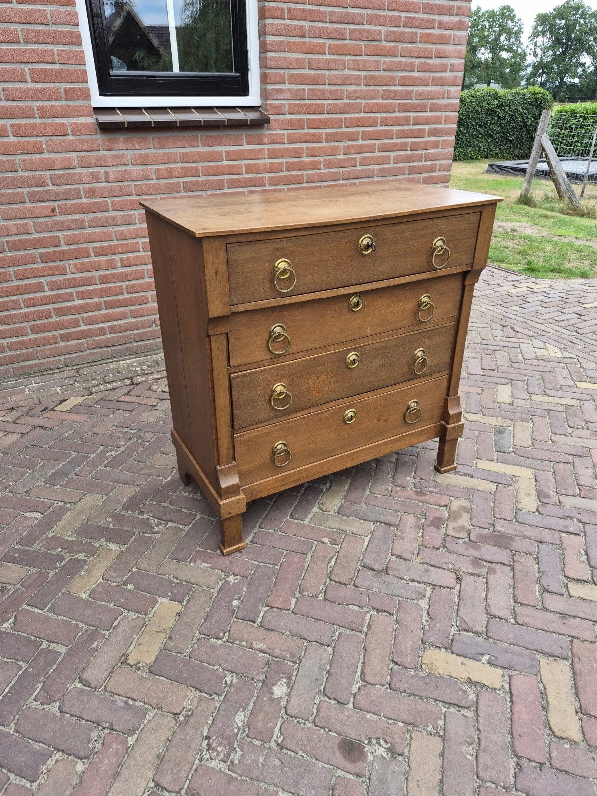 Prachtige Antieke Eiken Vier Laden Commode, Ophalen