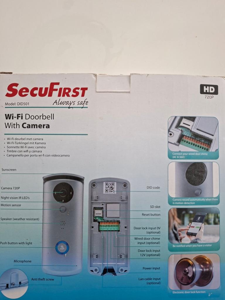 SecuFIRST Wi-Fi Deurbel met Camera - Model DID501, Audio, Tv en Foto, Videobewaking, Ophalen of Verzenden, Nieuw, Buitencamera