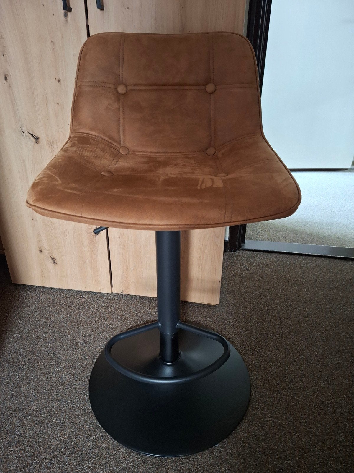 Industriële Draaibare Barkruk Cognac Microvezel Verstelbaar, Huis en Inrichting, Ophalen, Zo goed als nieuw, 90 cm of meer, 1 kruk