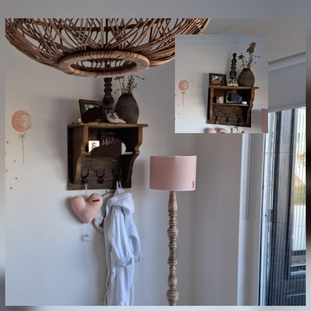 Landelijke stijl wandkapstok met plank en  haken, Zo goed als nieuw, Minder dan 100 cm, Hout, Ophalen