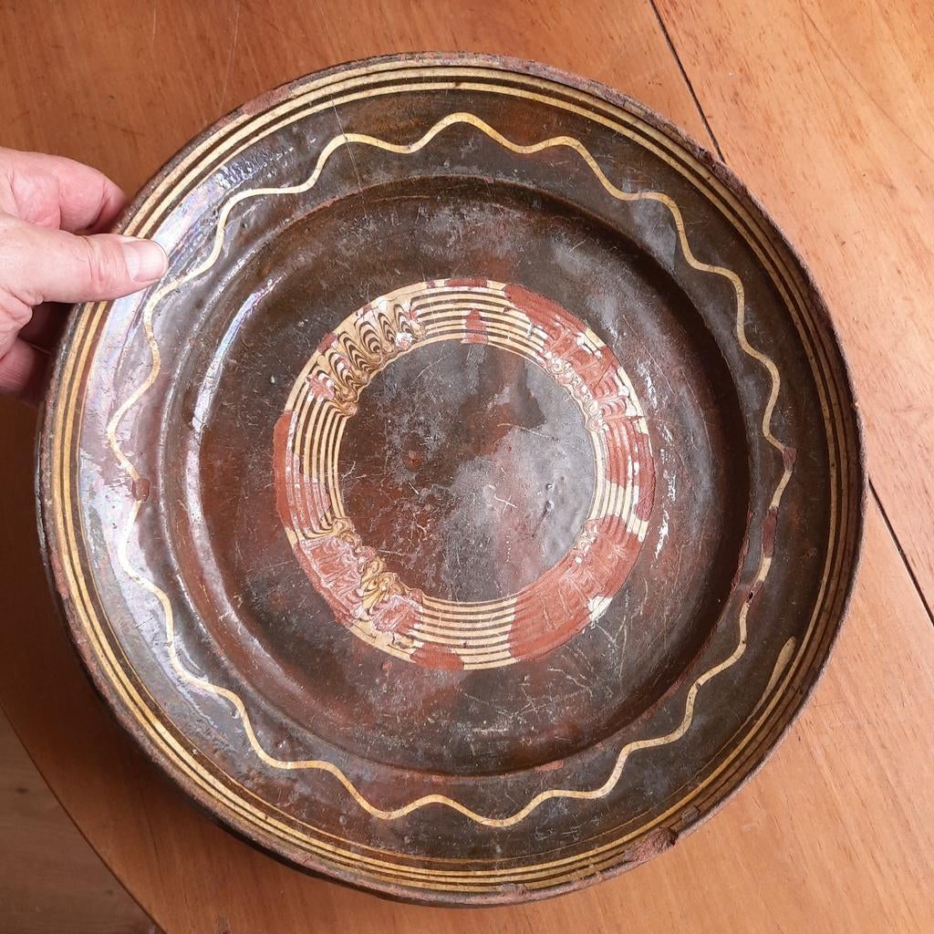 Grote Antieke Geglazuurde Terra Cotta Schaal, Verzenden