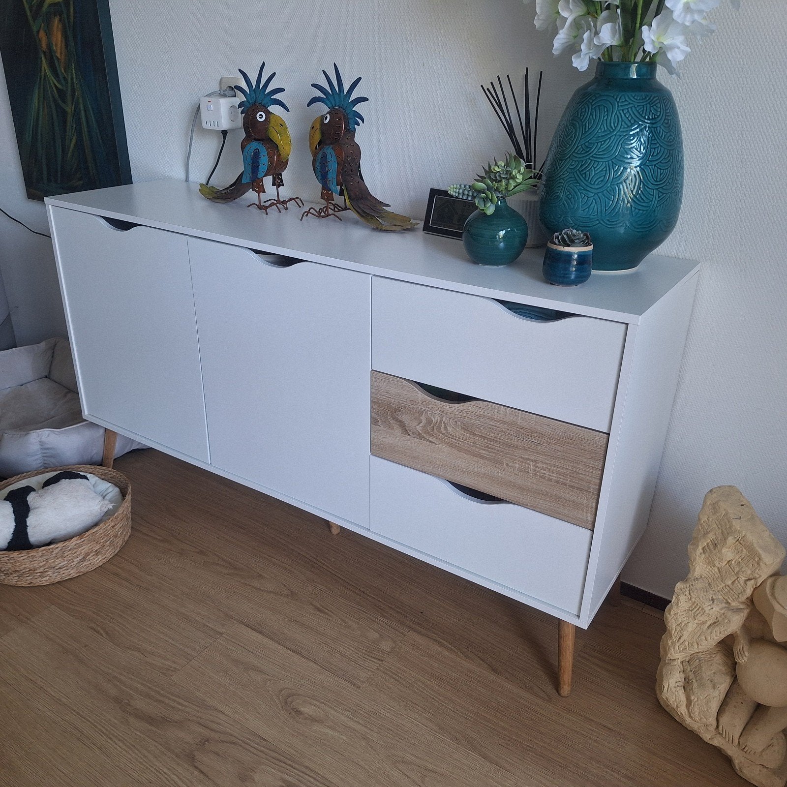 Moderne witte wandkast/dressoir met lades en deuren, Huis en Inrichting, Ophalen, Gebruikt, Modern, Scandinavisch, 150 tot 200 cm