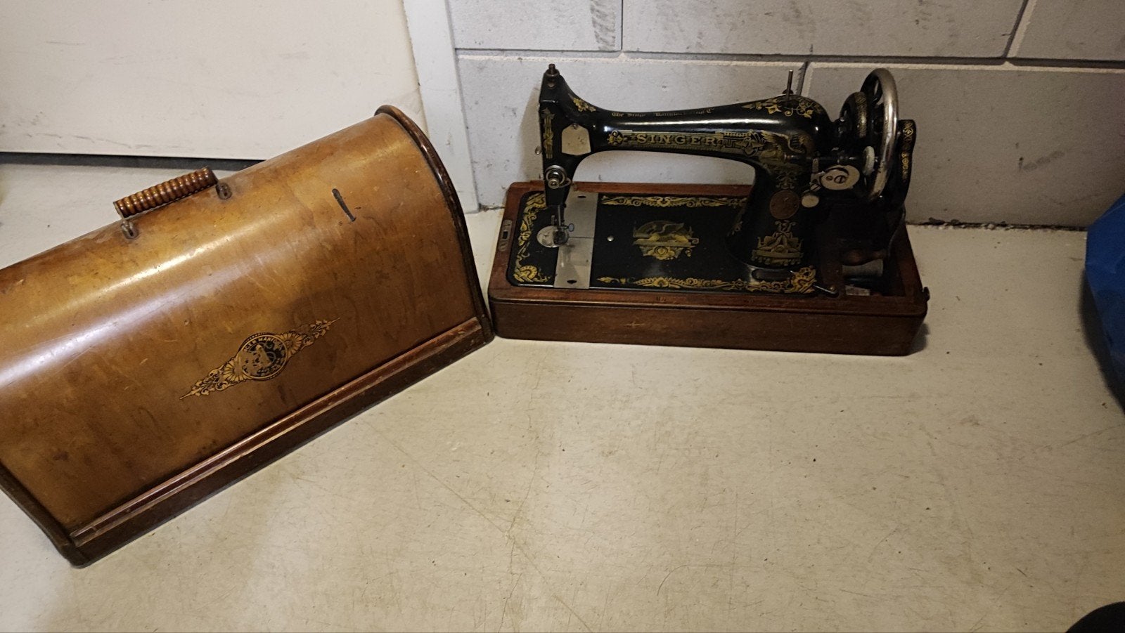 Antieke Singer Naaimachine met Houten Koffer, Ophalen