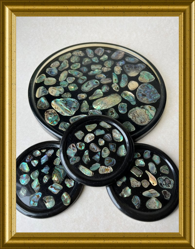 Dienblad met 3 onderzetters: abalone schelp, Ophalen of Verzenden
