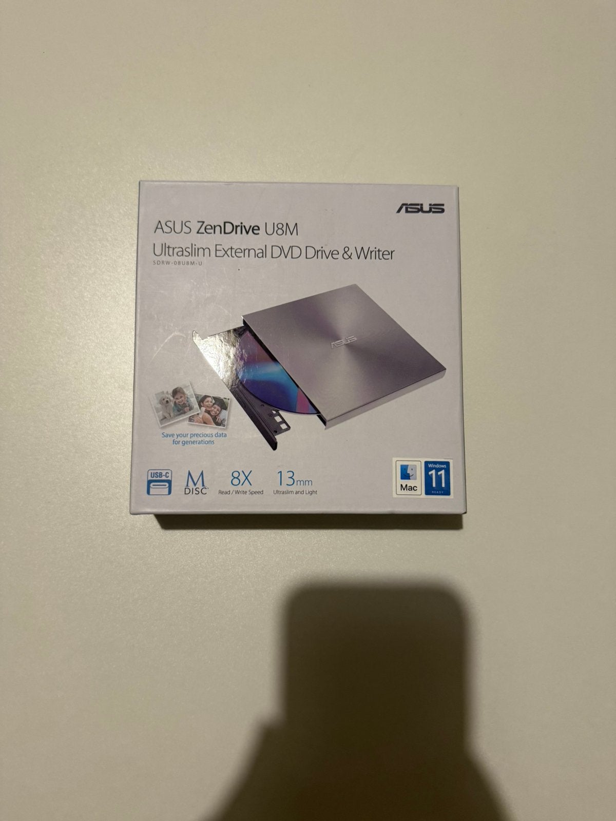 ASUS ZenDrive U8M externe DVD/CD brander USB-C – compleet, Ophalen of Verzenden, Zo goed als nieuw