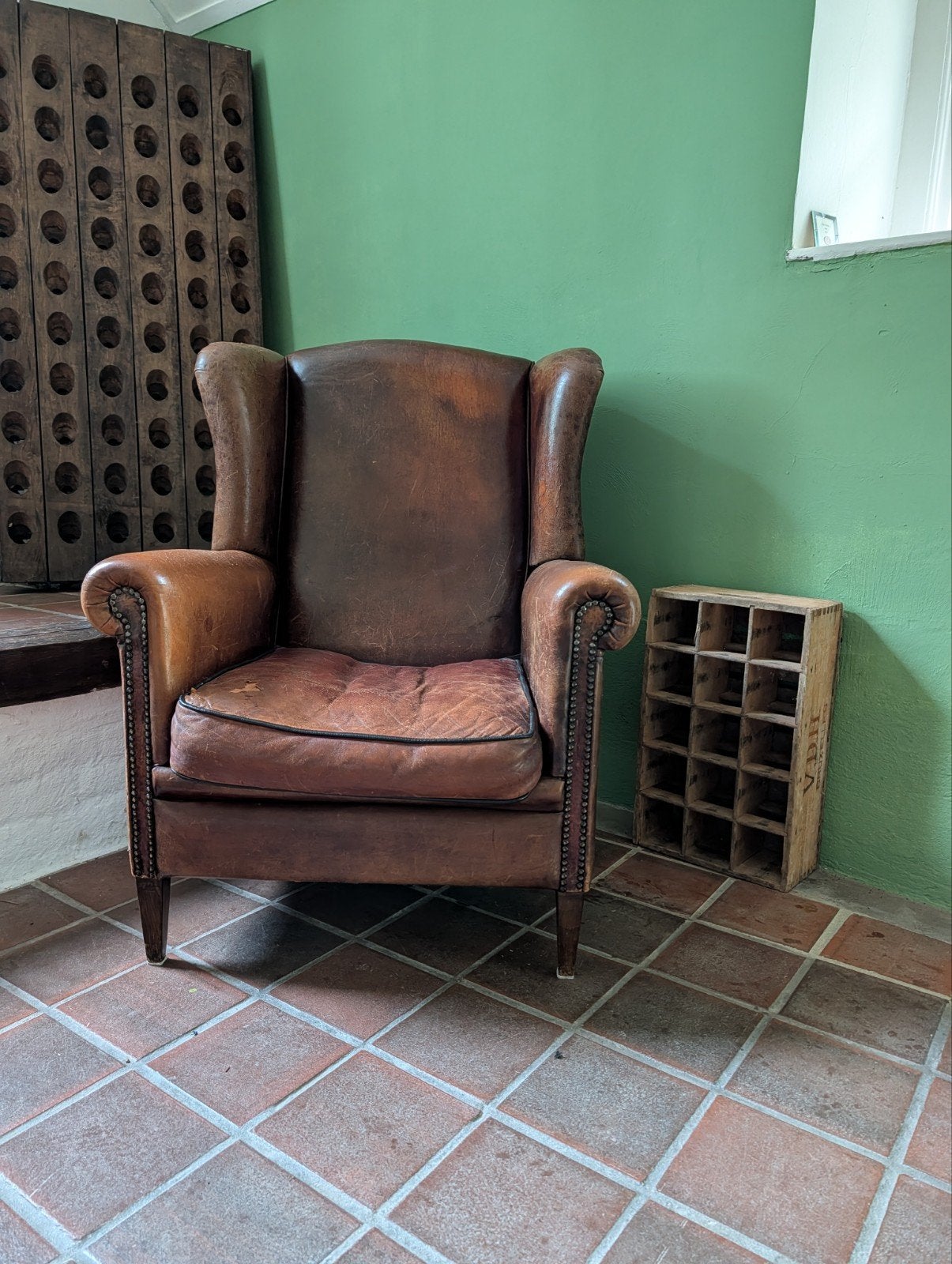 Vintage Leren Fauteuil - Chesterfield Stijl, Antiek en Kunst, Ophalen