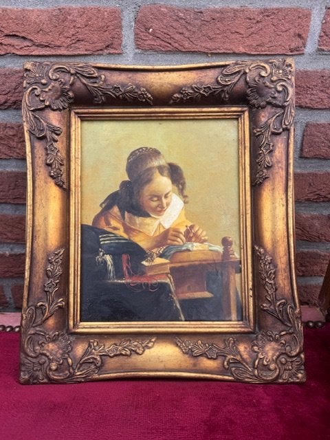 klassiek schilderij, naar Vermeer, handwerk, Antiek en Kunst, Kunst | Schilderijen | Klassiek, Ophalen of Verzenden