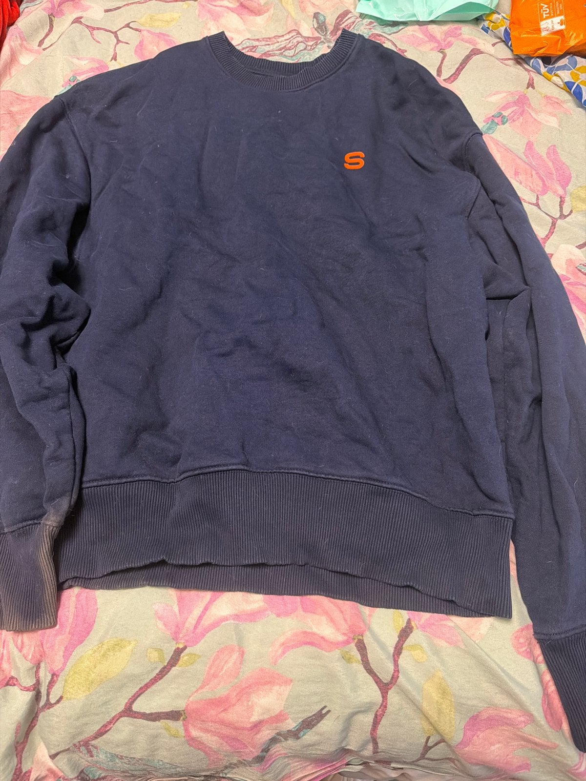 Donkerblauwe sweater met simyo logo, Ophalen of Verzenden, Gedragen, Maat 38/40 (M), Blauw