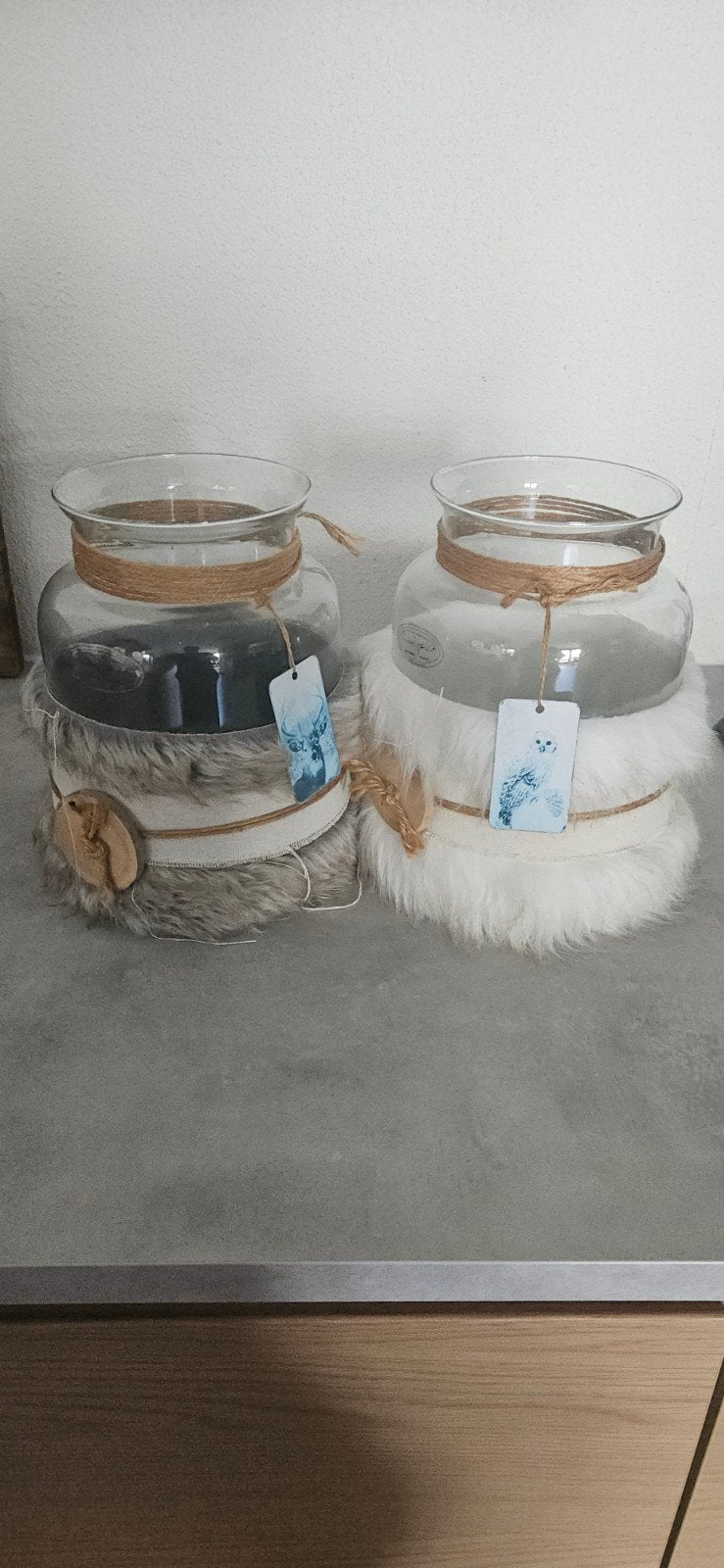 2 grote decoratie vazen van gerecycled glas, Ophalen, Gebruikt, Geschikt voor buiten, 20 cm