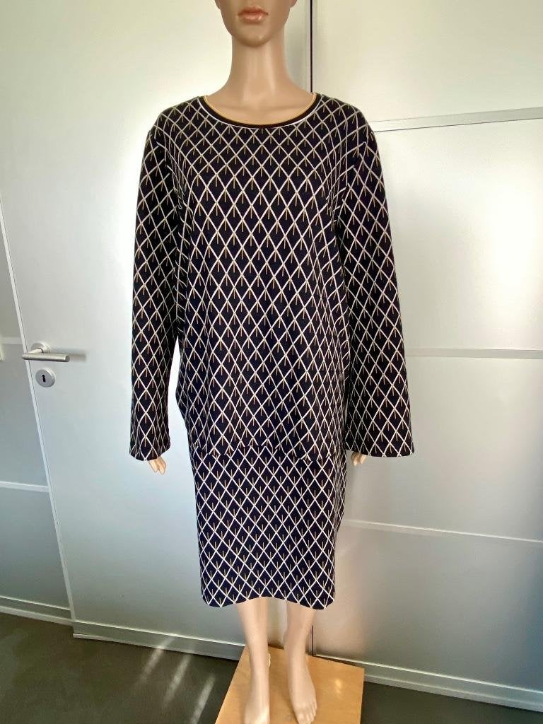 J540 Samoon: set: rok+trui: fijn-gebreid d-blauw/wit/bruin, Kleding | Dames, Rokken, Maat 38/40 (M), Blauw, Ophalen of Verzenden