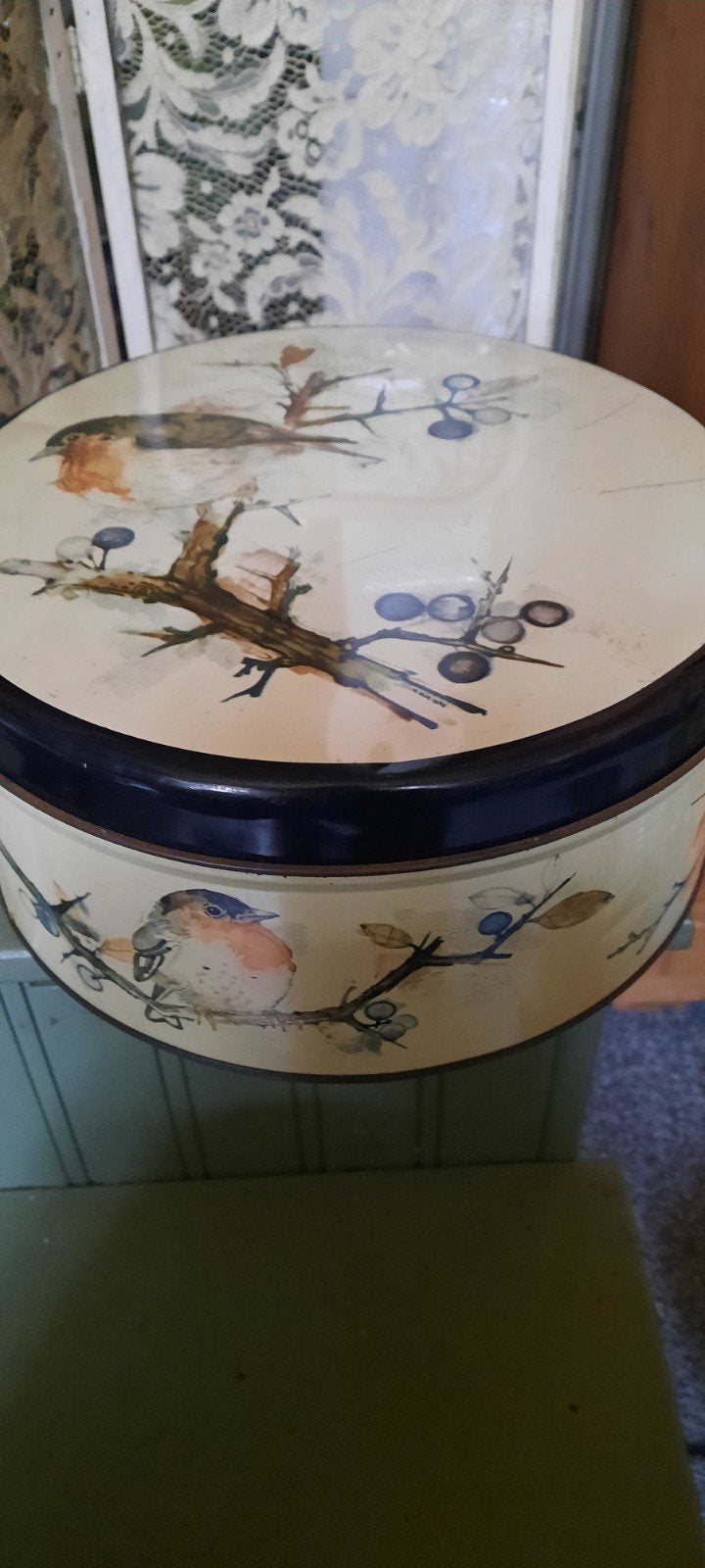 Vintage IRA koekblik met vogelprint - Made in Denmark, Ophalen of Verzenden