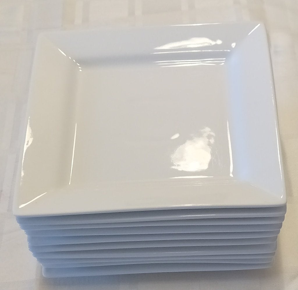 Te Koop: Tien witte, vierkante borden., Ophalen of Verzenden, Zo goed als nieuw, Bord(en), Overige stijlen