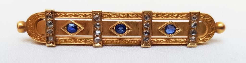 Barette goud 15kt diamant saffier., Ophalen of Verzenden, Goud, Broche, Met edelsteen