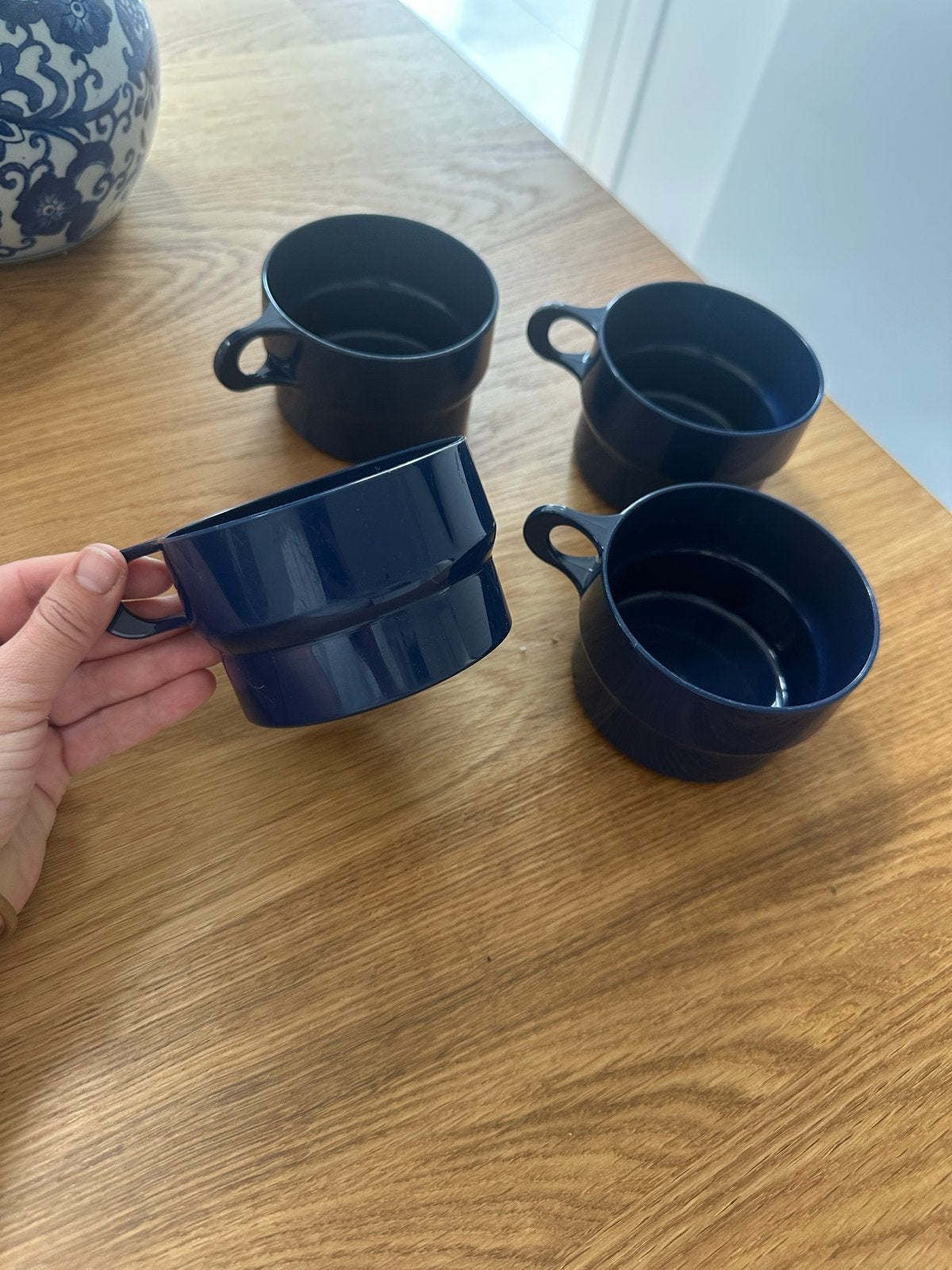 Set van 4 blauwe Coppia soepkommen - Ideaal voor camping, Huis en Inrichting, Kunststof, Gebruikt, Overige merken, Ophalen of Verzenden