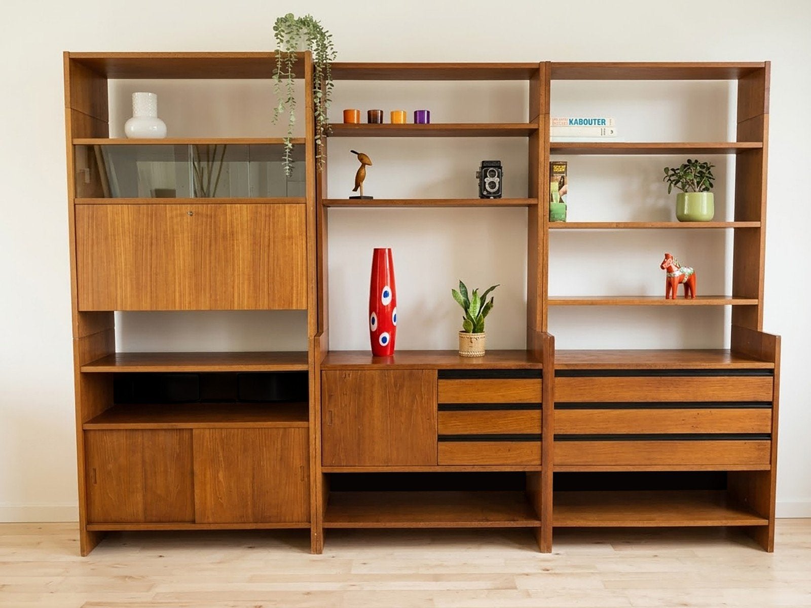 Vintage KLM kasten / wandsysteem - Poul Cadovius, Huis en Inrichting, Kasten | Wandmeubels, 250 tot 300 cm, Gebruikt, Teakhout