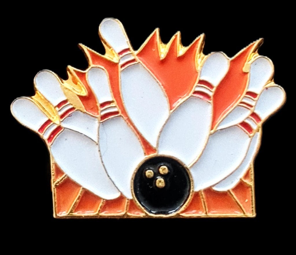 Bowling pin- oranje wit gelakt, Verzenden, Nieuw, Sport, Speldje of Pin