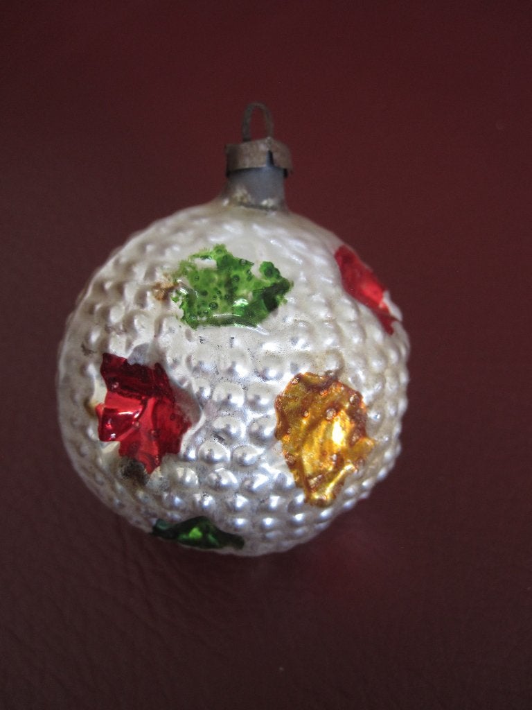 Antiek vintage oude Kerstbal bol gekleurde putjes sterretjes, Ophalen of Verzenden, Gebruikt