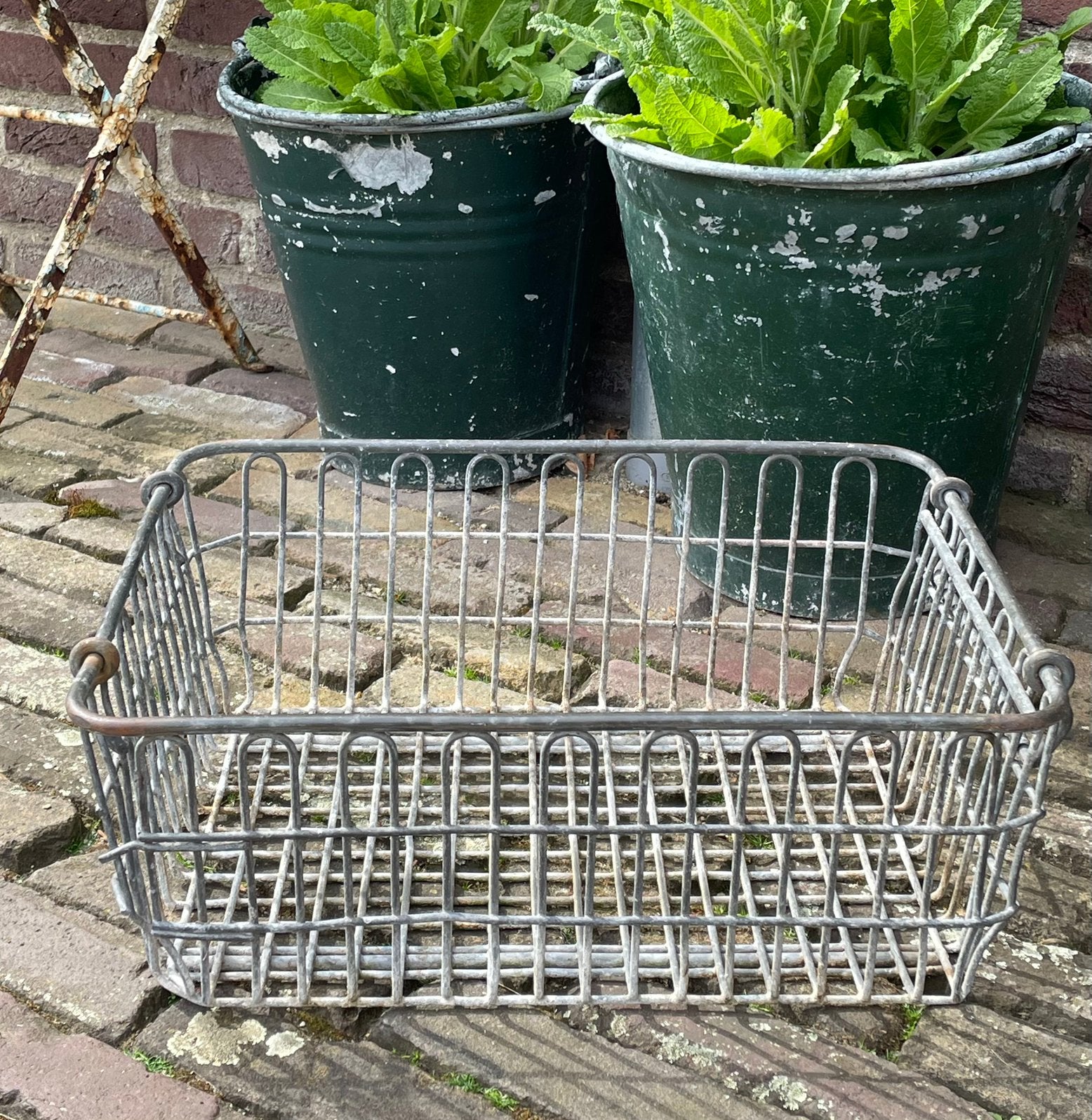 Brocante oud zinken mandje, Ophalen of Verzenden