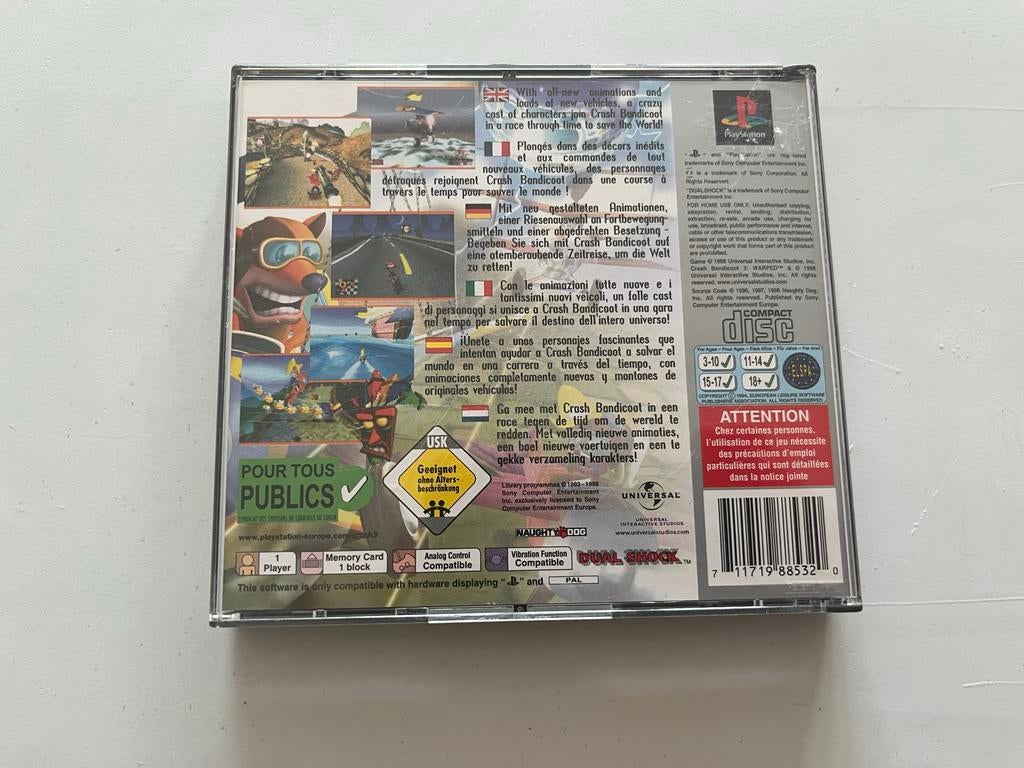 Crash Bandicoot Warped PS1 Platinum - Klassieke Avontuur, Spelcomputers en Games, Avontuur en Actie, Gebruikt, U, Ophalen of Verzenden