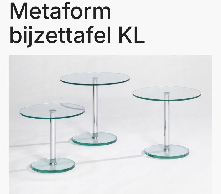 *TIP!* Design bijzettafel Metaform KL2 RVS, Minder dan 55 cm, Gebruikt, Rond, Glas