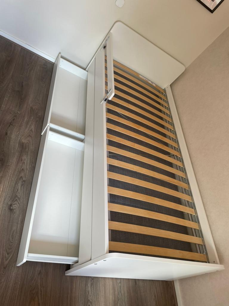 Eenpersoonsbed IKEA incl onderbed & opbergruimte, Ophalen, 90 cm, Eenpersoons, Wit