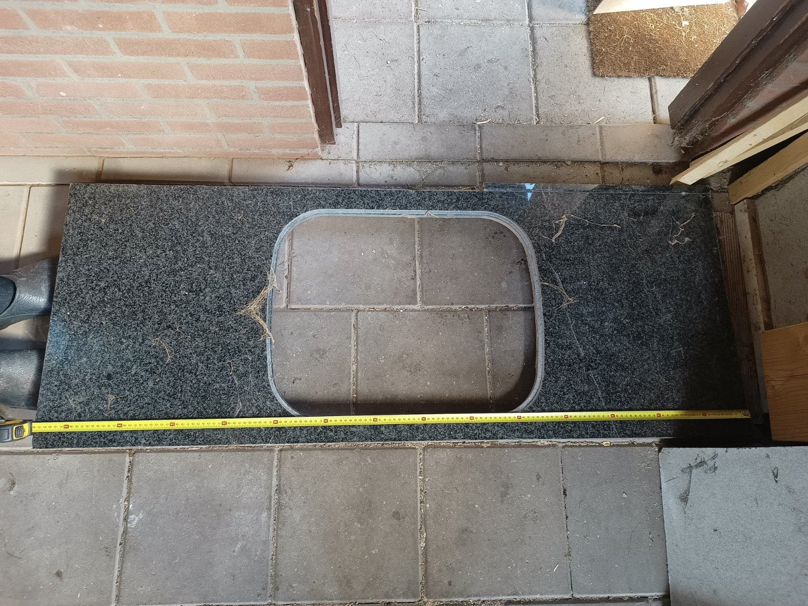 Granieten aanrechtblad 146x56cm met uitsparing, Huis en Inrichting, Ophalen, Gebruikt, Steen/keramiek, Zwart