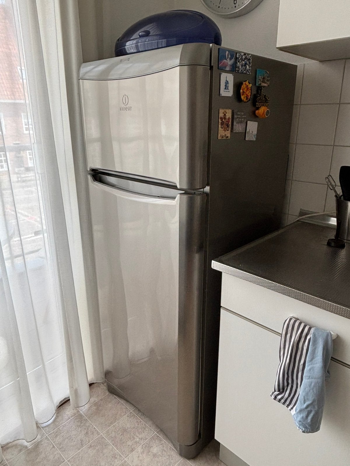RVS kleur koelvries combinatie merk Indesit, Ophalen, Gebruikt, 200 liter of meer, 60 cm of meer