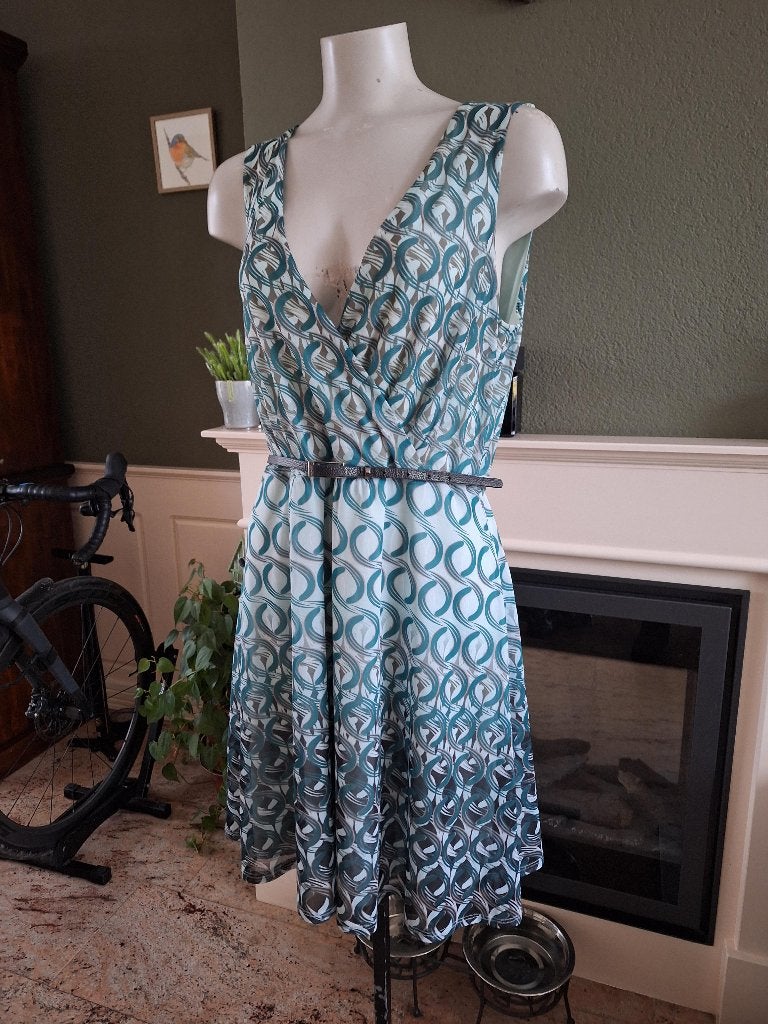 Taifun groen blauw pauw kleur jurk 42 L, Kleding | Dames, Maat 42/44 (L), Ophalen of Verzenden, Zo goed als nieuw, Groen