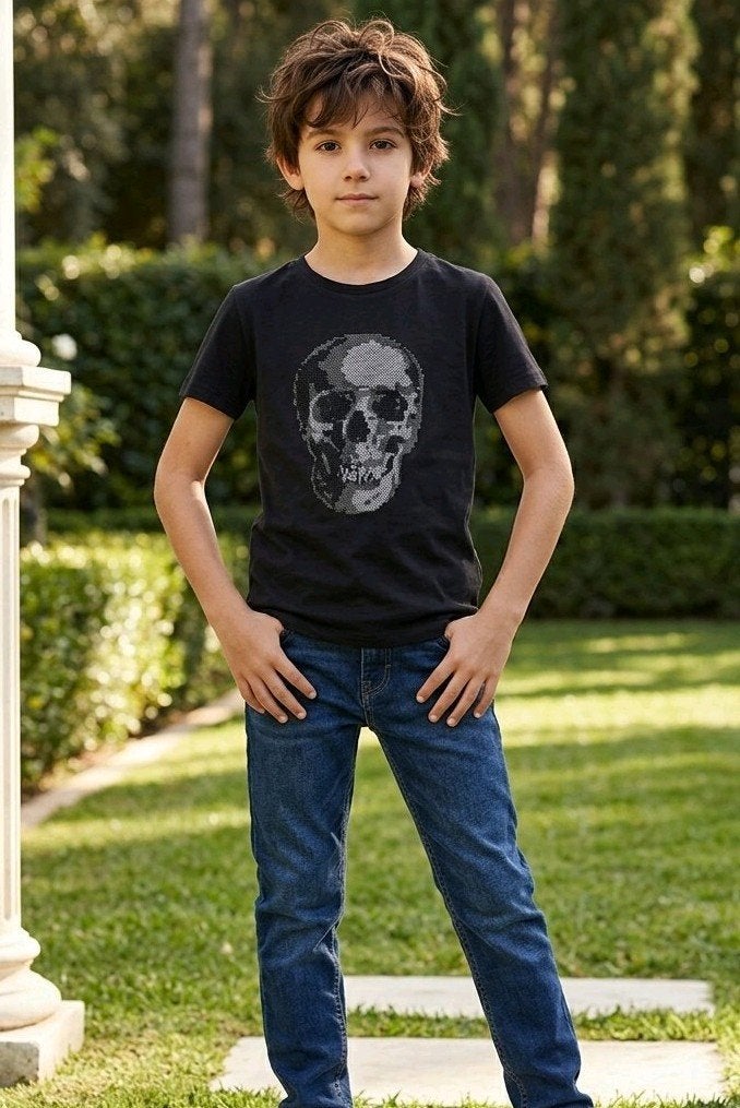 Stoer Zwart Jongens T-shirt met Skull Pailletten, Ophalen of Verzenden, Zo goed als nieuw, Shirt of Longsleeve, Squared & Cubed