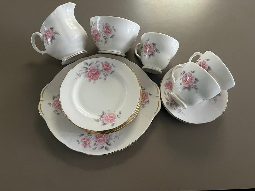 Antiek Duchess Gebakservies - Roze Rozen & Goud, Ophalen of Verzenden