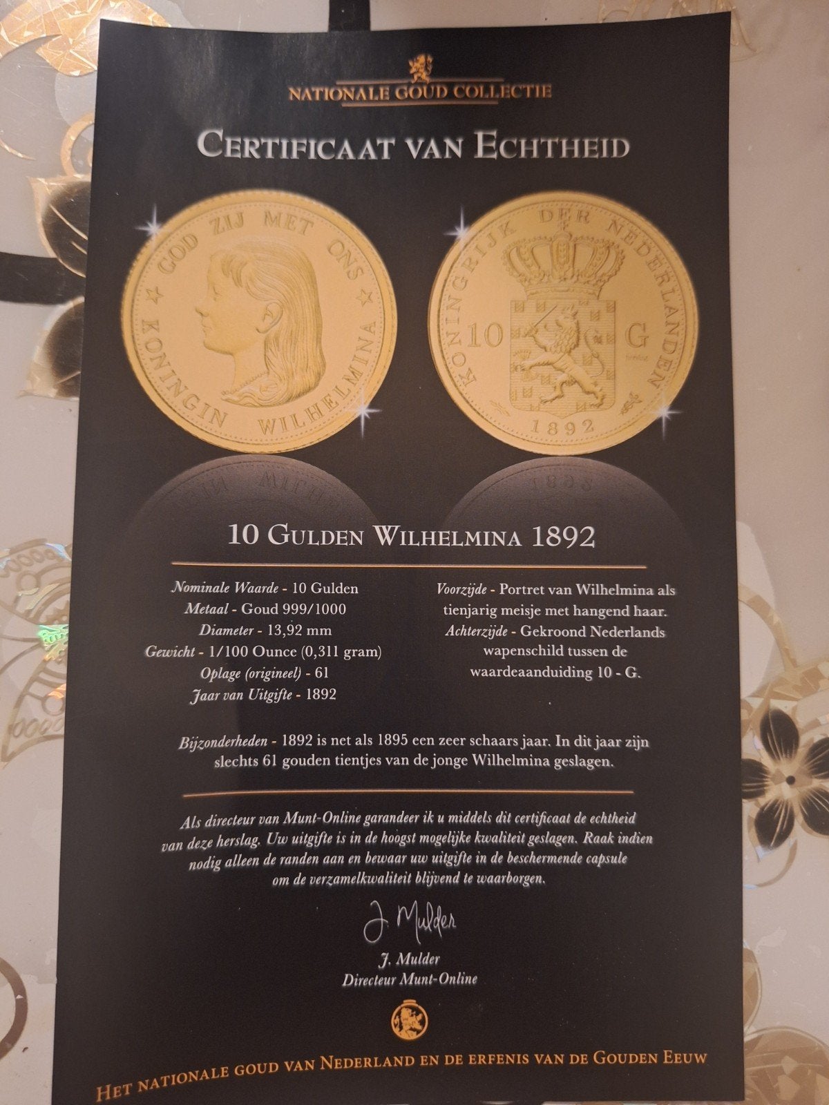 Gouden 10 Gulden Wilhelmina munt 1892, Koningin Wilhelmina, Losse munt, 10 gulden, Goud