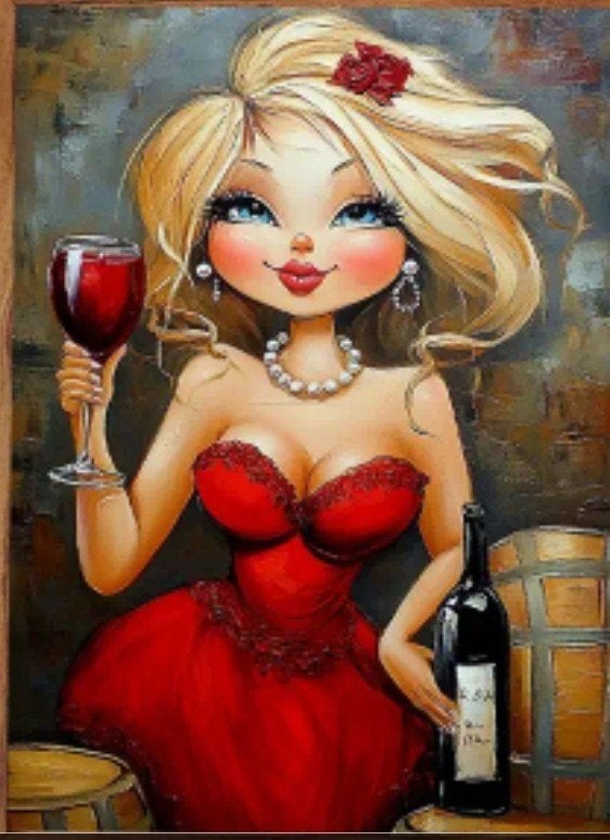Diamond Painting Dame met Wijn - 30x40cm, Overige thema's, Diamond painting, Nieuw, Meerkleurig