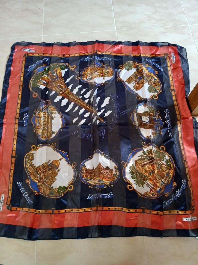 Vintage J. Mico Sancho Parijse Sjaal Eiffeltoren, etc, Ophalen of Verzenden, Zo goed als nieuw