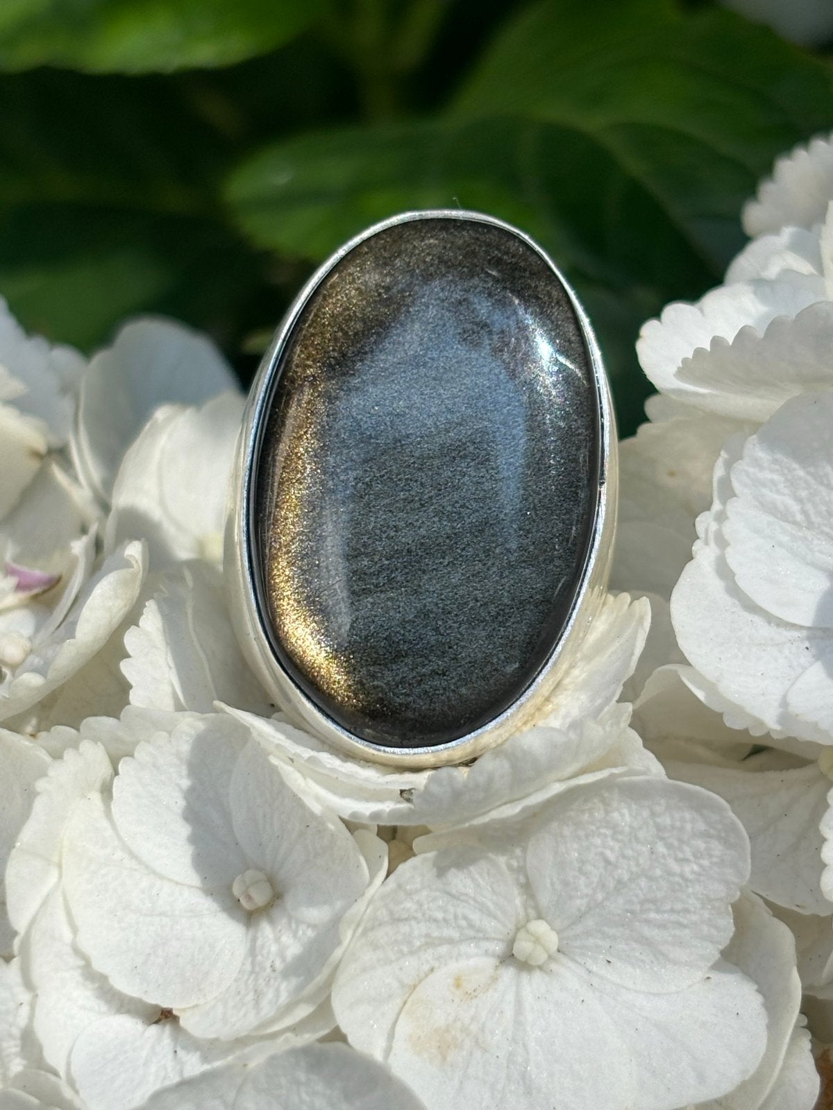 ZilverObsidiaan Edelsteenring maat 20, Sieraden, Tassen en Uiterlijk, Ringen, Gebruikt, 20 of groter, Ophalen of Verzenden, Dame of Heer