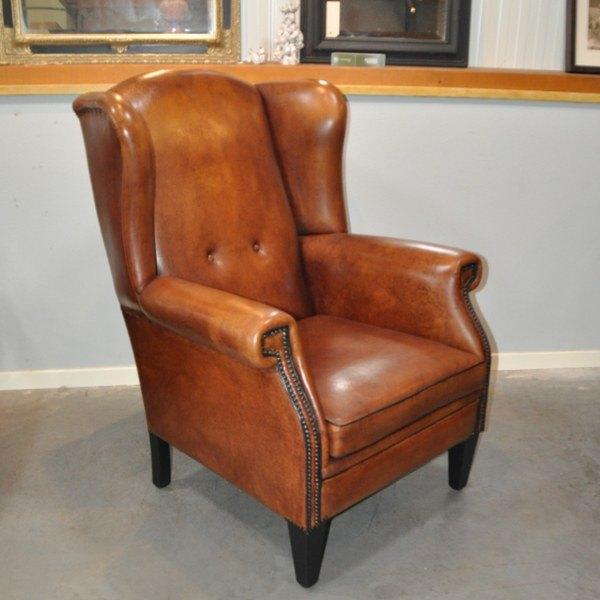 Prachtige grote schapenleren oorfauteuil!, Ophalen of Verzenden, Zo goed als nieuw, 75 tot 100 cm, Leer
