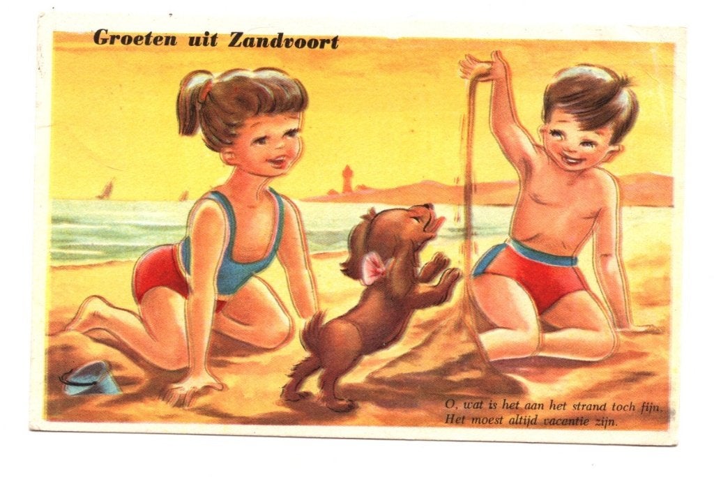 Oude Ansichtkaart Groeten uit Zandvoort Strand Gelopen 1957, Ophalen of Verzenden, 1940 tot 1960, Gelopen, Kinderen