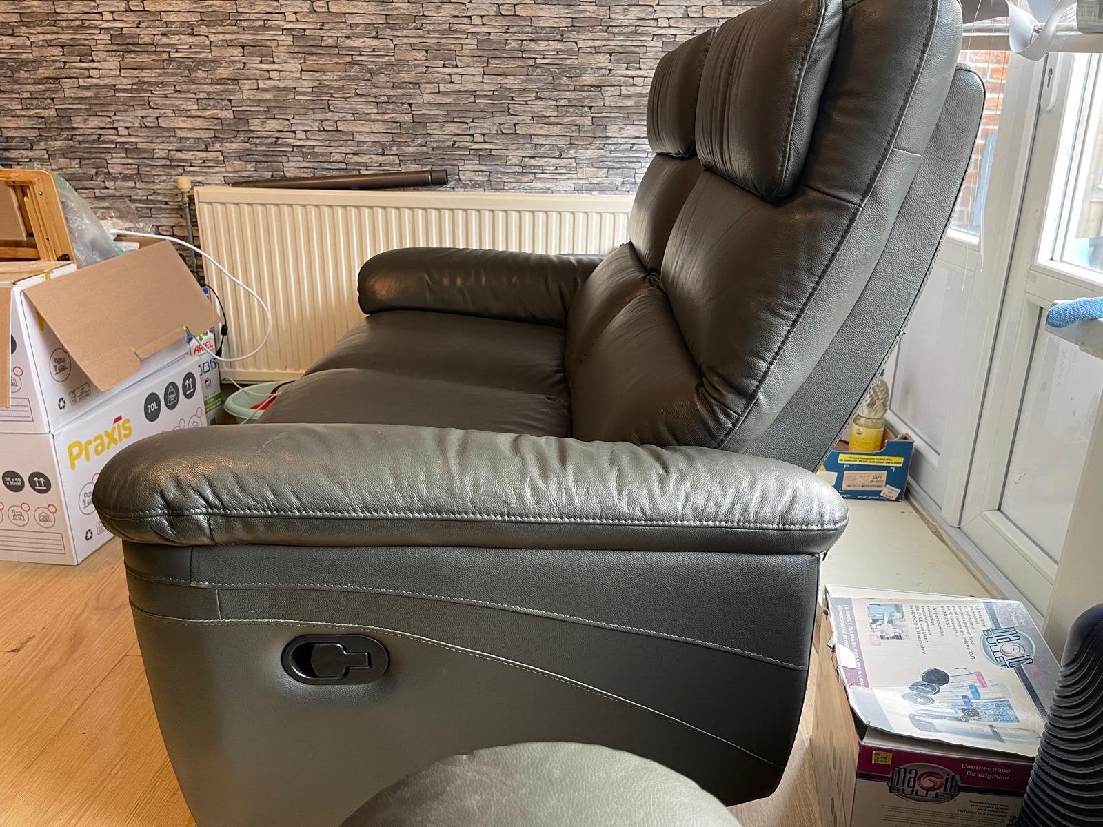 Leren bankstel met relaxfunctie - 2-zits en 3-zits, Huis en Inrichting, Banken | Bankstellen, Ophalen, 250 tot 300 cm, Gebruikt