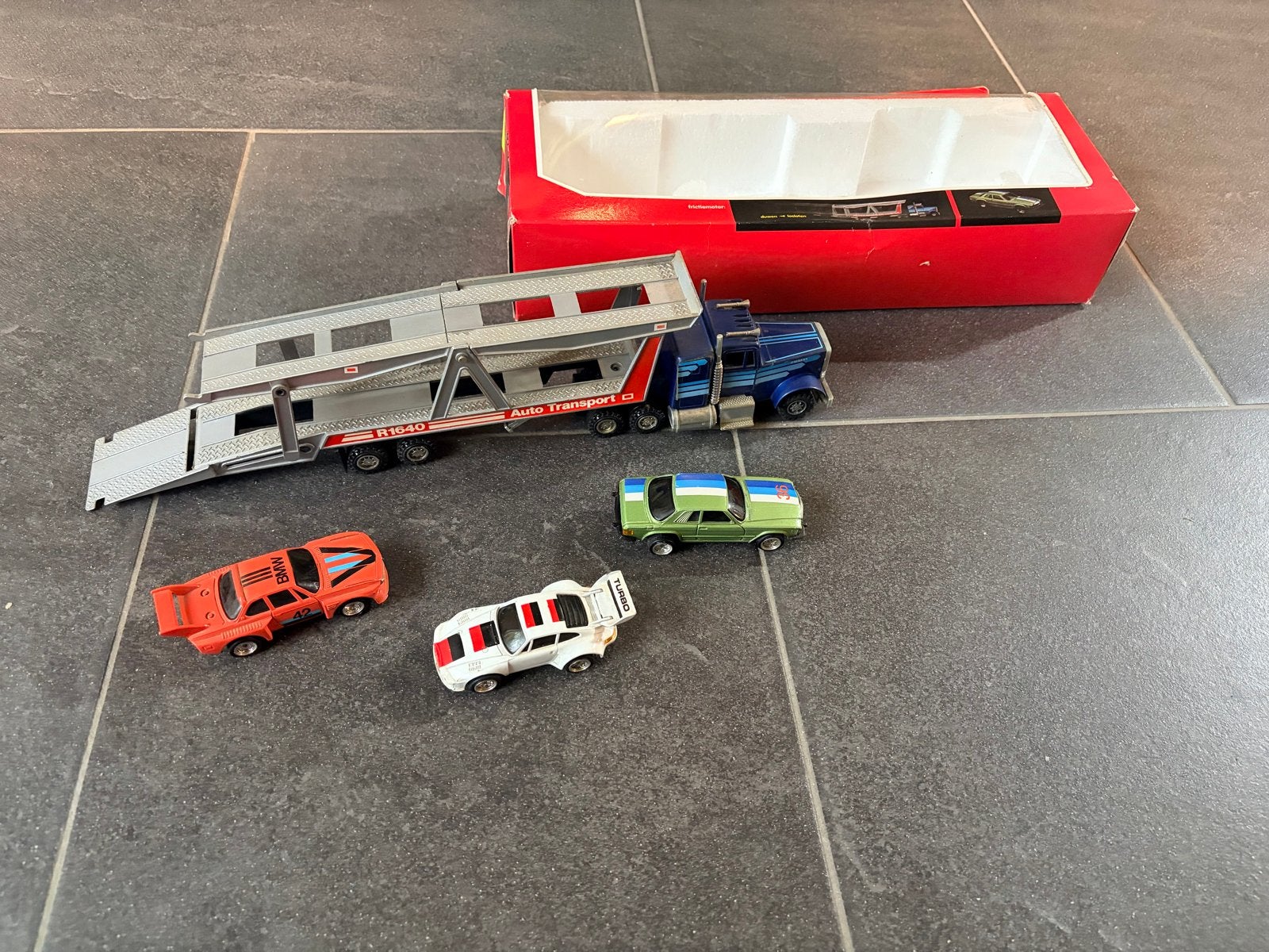 Vintage Auto Transporter Set met 3 auto's, Ophalen of Verzenden, Zo goed als nieuw