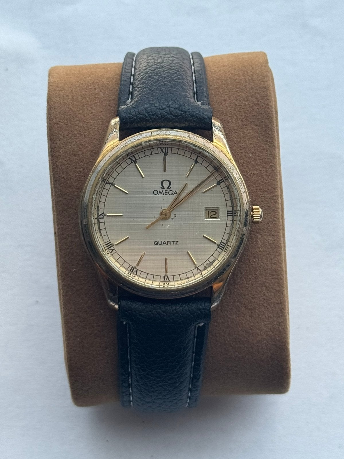 Vintage Omega Quartz herenhorloge – werkend – met datum, Ophalen of Verzenden, Staal, Omega, 1960 of later