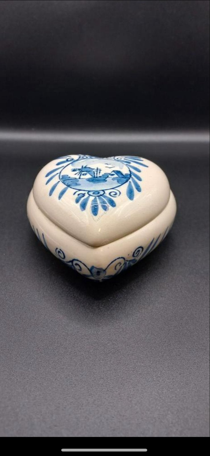 Delfts Blauw Hartvormig Doosje - Molenlandschap, Verzenden