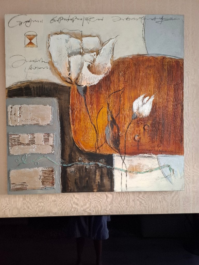 prachtig handgemaakt canvas schilderij 100x100cm z.g.a.n., Ophalen, Oorspronkelijke maker, Zo goed als nieuw, Schilderij