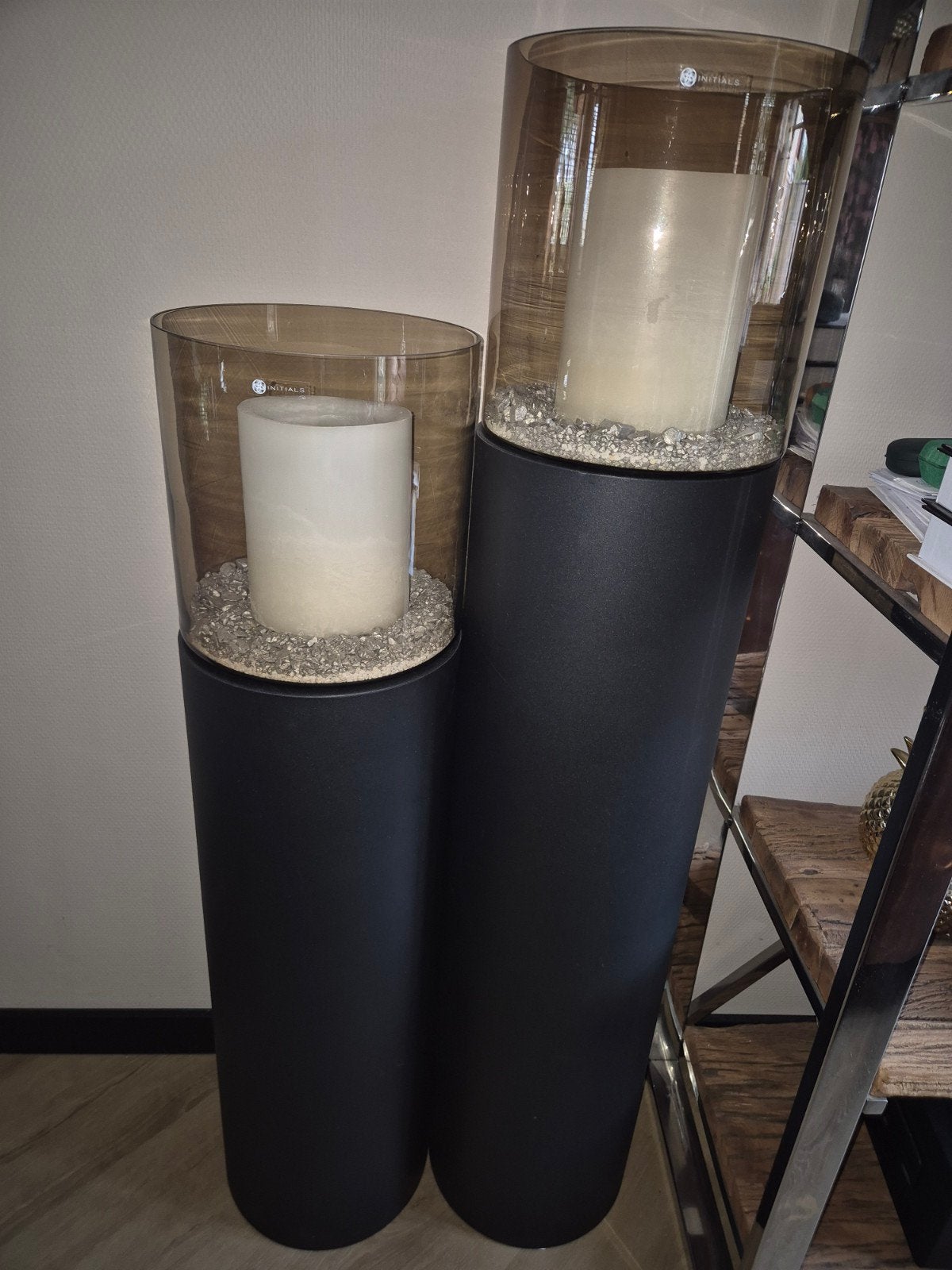 Set van 2 Windlichten op Zuil - Sfeervolle Verlichting, Windlicht, Gebruikt, Ophalen of Verzenden, Metaal
