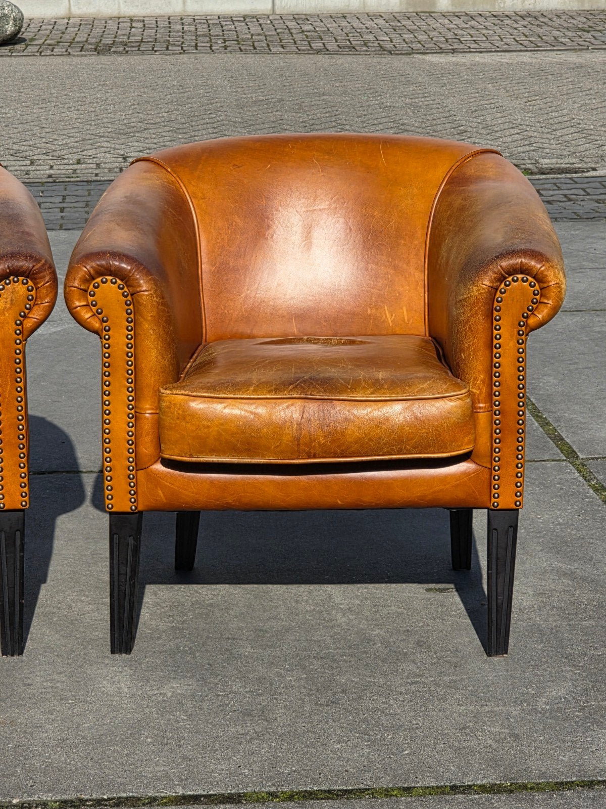 2x Chesterfield club fauteuil honing bruin leer + BEZORGING, Gebruikt, ., Chesterfield, Ophalen of Verzenden