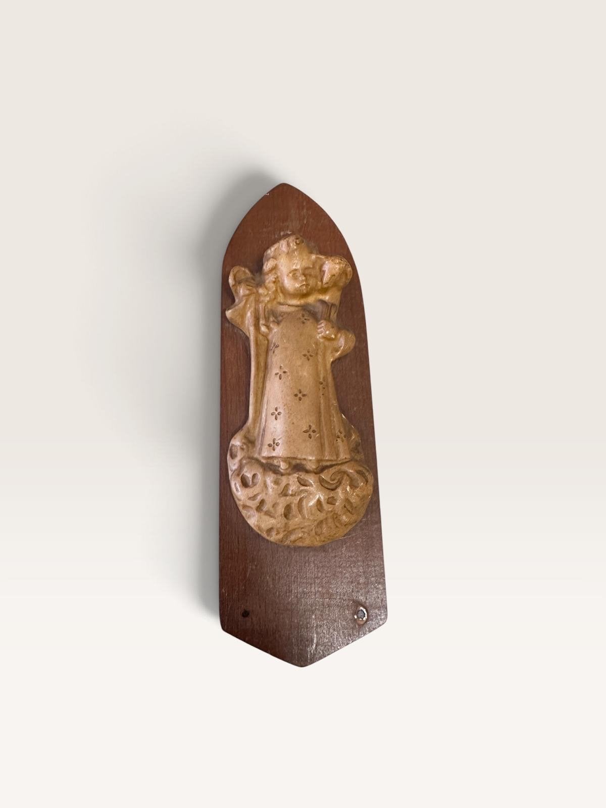 Antiek houten wandpaneel met engelfiguur, Ophalen of Verzenden