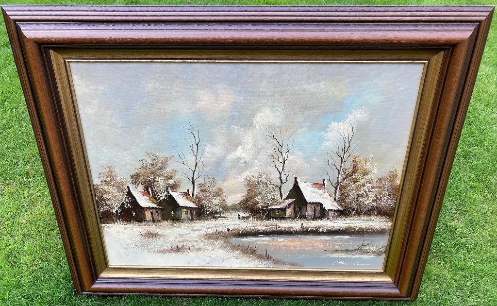 Winters landschap olieverf schilderij van Rick Theunissen, Ophalen, Doek, Landschap, Olieverf