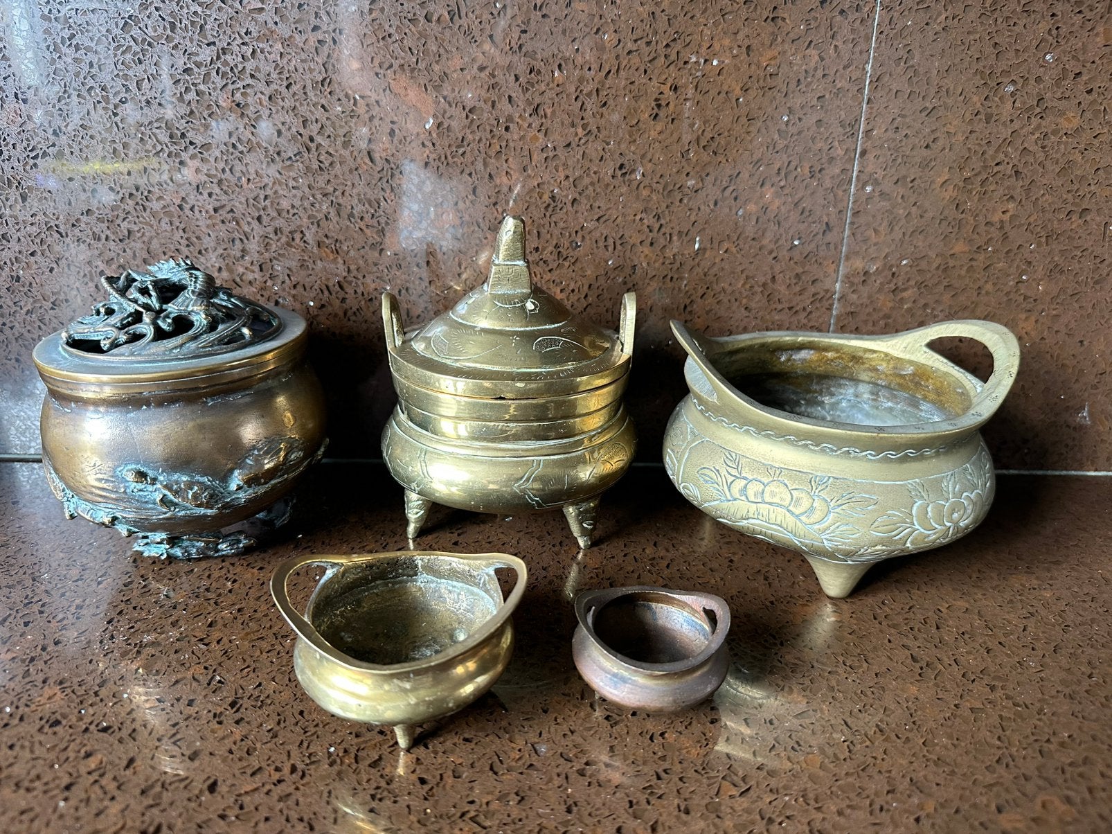 5 Antieke Chinese Bronzen Wierrookbranders, Ophalen of Verzenden