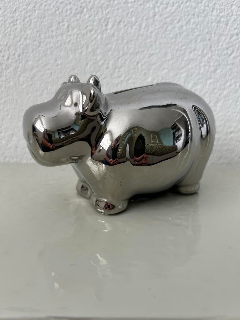 Zilverkleurige Spaarpot / Koetje in perfecte staat!, Ophalen of Verzenden, Zo goed als nieuw, Steen, Aardewerk of Keramiek, Dier